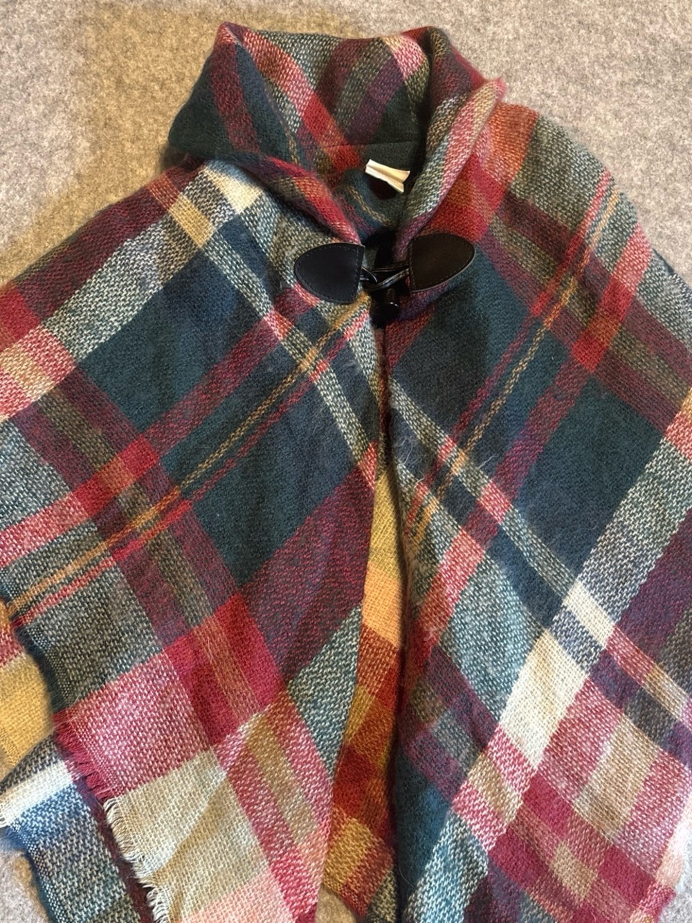 Cracker Barrel Plaid Cape in Green, Burgundy, Navy and Cream